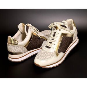 MICHAEL KORS MADDY TRAINER SNEAKERS 2-TONE BROWN & CREAM US Sz 9